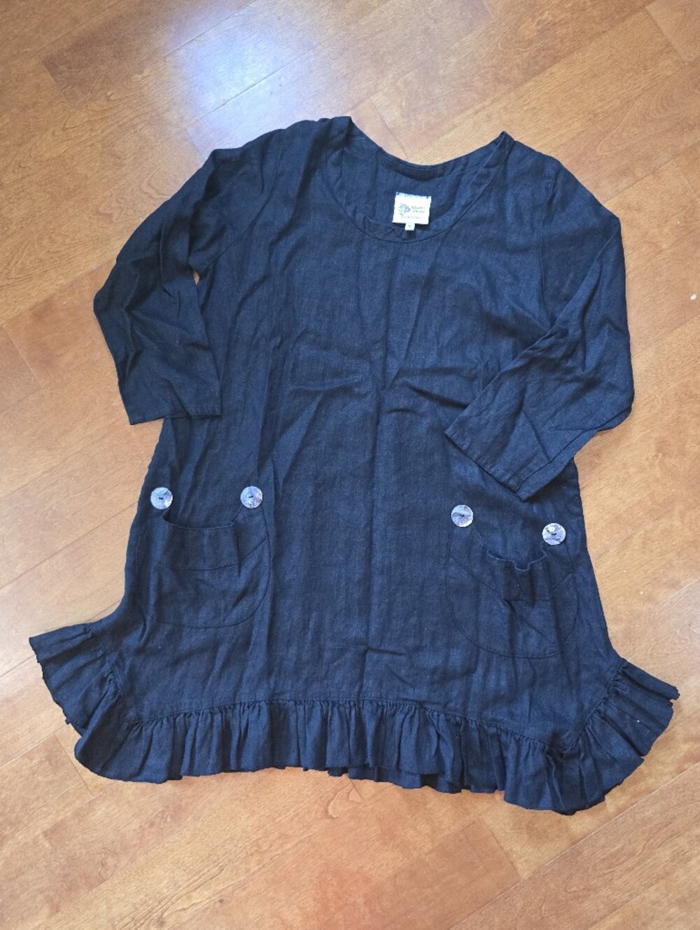 Heart's Desire by Mary Grace black linen seashore tunic w/ ruffled hem size S